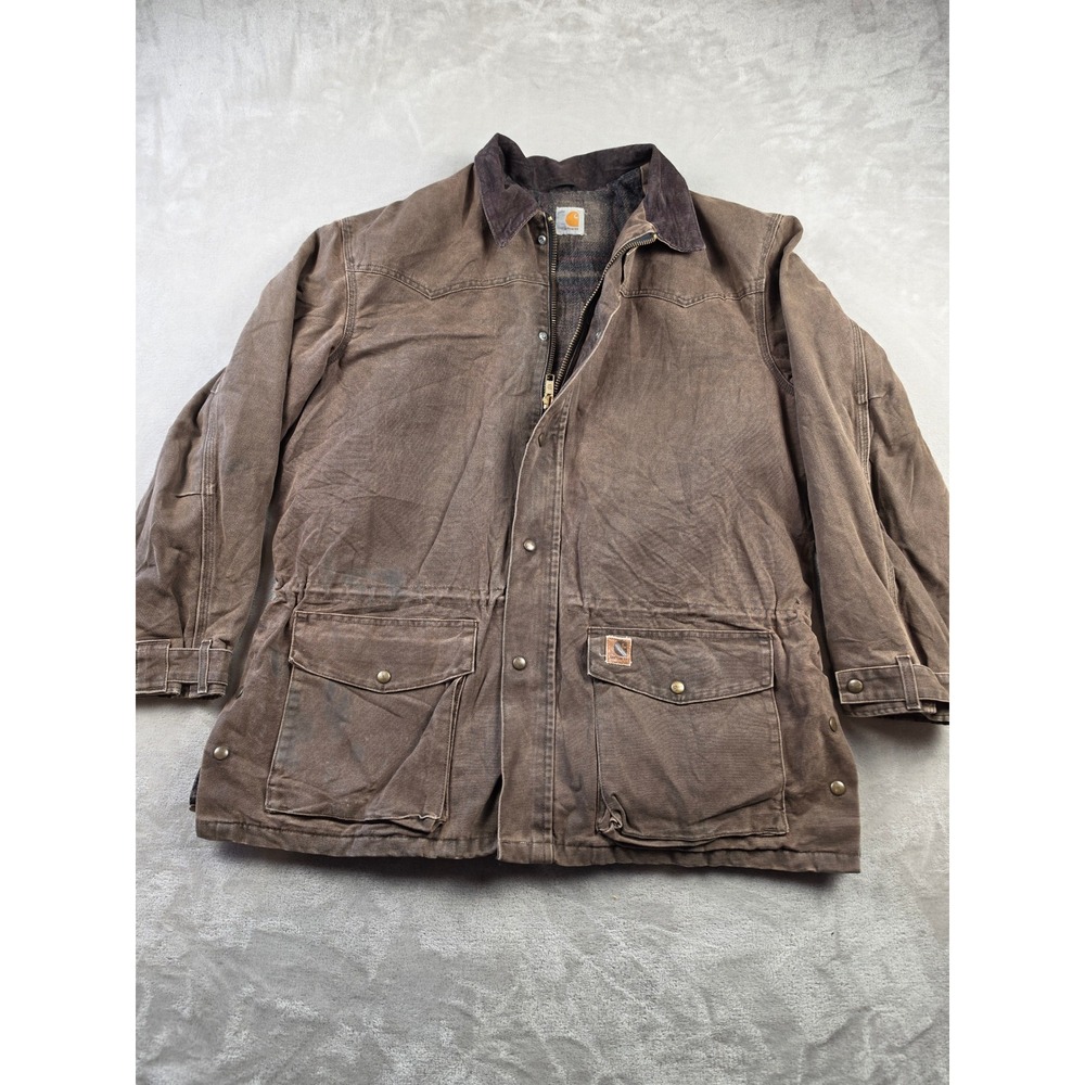 Vintage Carhartt Rancher Barn Coat Mens XXL Brown Canvas Blanket Lined Jacket